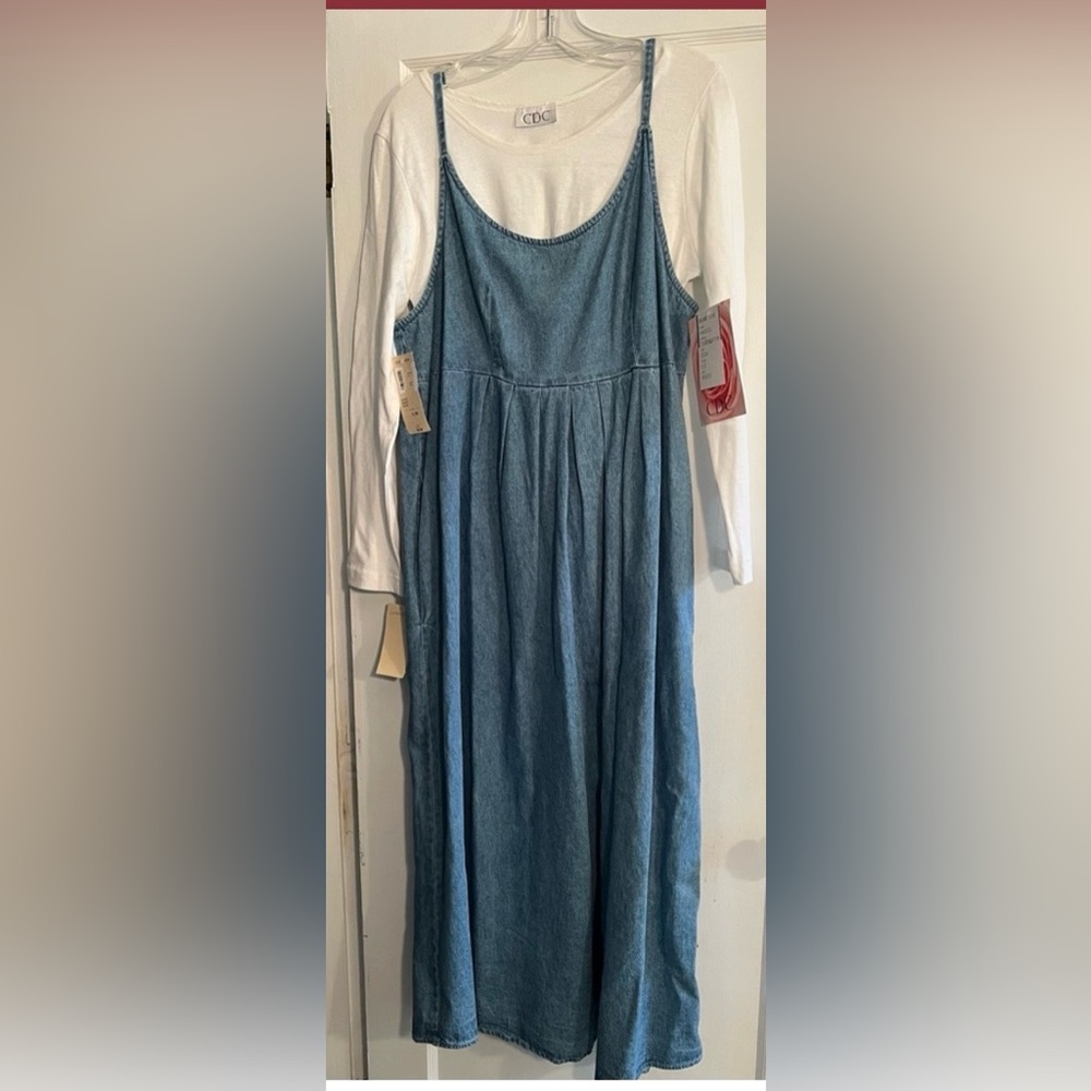 Vintage 90s CDC Denim Maxi Dress & White Top Set | Made in USA - Picture 2 of 6
